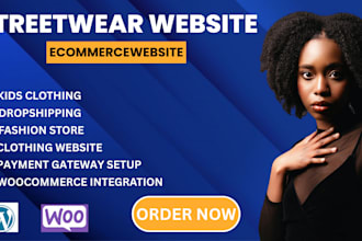 build wordpress, streetwear website, clothing website, kids, fashion store, y2k