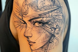 hand draw a full back tattoo design unique modern