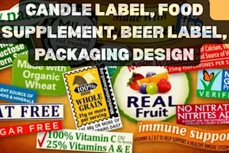 candle label, food supplement, beer label, packaging design