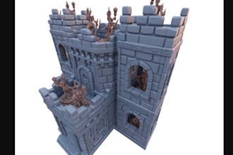 design 3d tabletop,dice tower, medieval house,dnd mini building, hut, barricade
