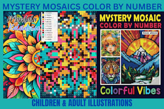 create unique mystery mosaics color by number for children adult coloring books