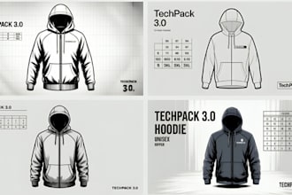 create tech pack, fashion illustration tech pack and technical sketch
