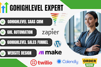 setup and automate gohighlevel saas, CRM, funnel,website,a2p 10dlc,workflows, ai
