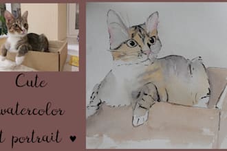 hand paint watercolor pet portrait or any animal painting