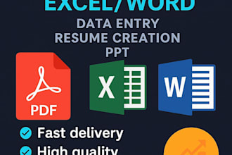 convert PDF to excel or word, excel to PDF, data entry, resume creation,PPT