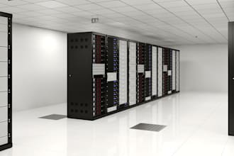 render 3d ai data center, cyber café, server room, ai facility, warehouse