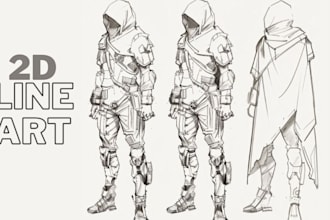 draw 2d traditional lineart, 2d line art illustration, cartoon, anime, manga art