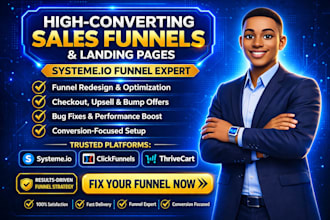 redesign or fix systeme io sales funnel,landing page,checkout upsell bumb offer