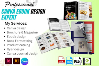design canva editable ebook, product catalog, one pager, brochure, magazine kdp