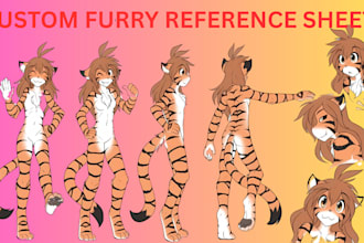 draw a cute furry, kemono, or chibi fursona oc reference sheet character design
