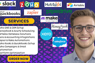 setup zoho, zoho books zoho crm hubspot airtable  zapier automation expert