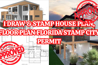 draw and stamp architectural floor plan, florida stamp, city permit, house plan