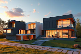 3d render architectural exterior design for house 3d commercial building