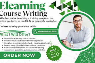 write interactive elearning course, outline, modules, lesson plan or curriculum