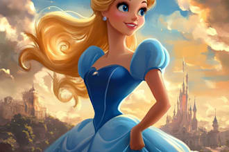 create couple portrait in disney cartoon illustration for gift