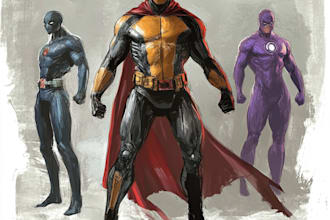 create concept art superhero character design for comics