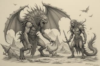 draw a dnd art party character,monster, scifi ilustration