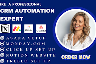 set up automation monday crm click up asana trello notion airtable workflows