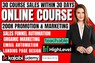 udemy online course promotion, ai business coach kajabi promotion course sales