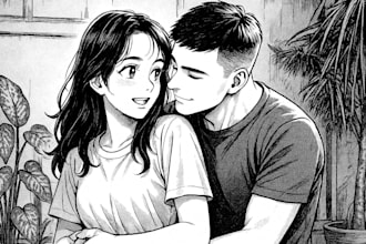 draw romantic couple portrait in manga style
