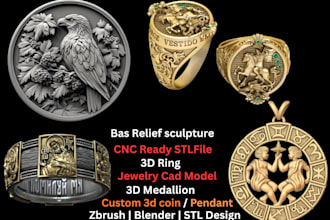 design bas relief sculpture 3d coin pendant medallion ring cnc zbrush model stl