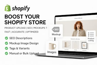 add products upload SEO description writing mockup image design sketch tags