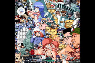 retro comic art, pixel stickman animation, vtuber spline, lottie, adobe puppet