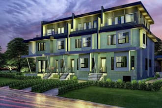 design 3d apartment, cottage, bungalow, duplex, facade, farm house rendering