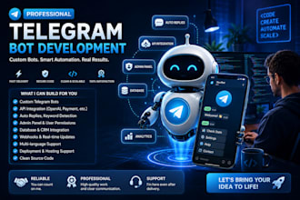 create a professional telegram bot with custom features