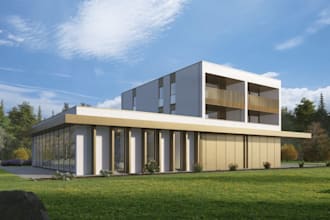 revamp architectural  house elevation, facade exterior,  cgi render, walkthrough