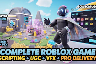 develop a full roblox game with scripting, UI, vfx, and custom map