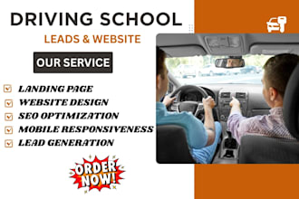 design driving school website, driving instructor driving school landing page