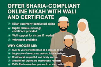 offer sharia, compliant online nikah with wali and certificate, witnesses