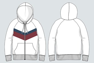 create fashion apparel tech pack, 3d design and flat sketch