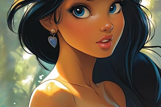 draw couple portrait in disney cartoon illustration for gift