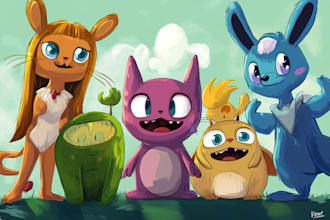 render realistic animals and vector cartoon figures