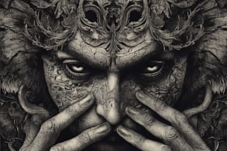 make a detailed dark art illustration with engraving style