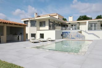 expert 3d luxury exterior design, landscape, terrace, pool, lounge, patio, bbq