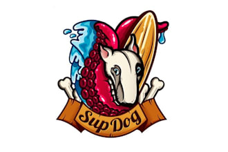 design surf skateboard company extreme sports brand sup dog logo