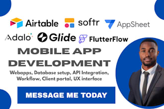 build mobile apps flutterflow adalo airtable softr glide appsheet client portal