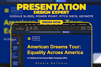 design a google slides, powerpoint presentation, pitch deck, keynote