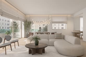 classic villa interior design, apartment, living room, furniture, dining, light