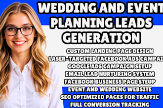 generate wedding  lead event planning lead facebook ad, google ads, landing page