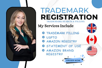 help with trademark registration USA, UK, or canada and search