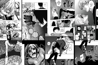 draw horror manga art, anime illustration, manga comic webtoon, manga artist