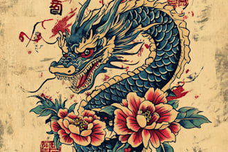 create neo japanese american old school tattoo style design