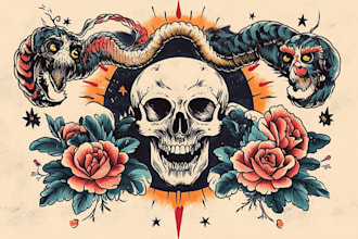 draw an old school tattoo style artwork for you