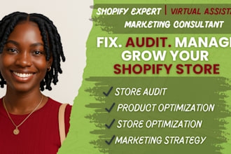 audit, be shopify VA, manager, dropshipping marketing consultant for support