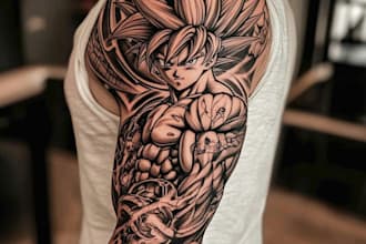 make custom anime tattoo design for arm, sleeve or back