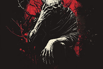 draw a dark art illustration for album covers, tshirt design and more
